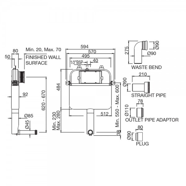 APC-WHT-5012500S Бачок для унитаза Artize  Белый  - Вид №1