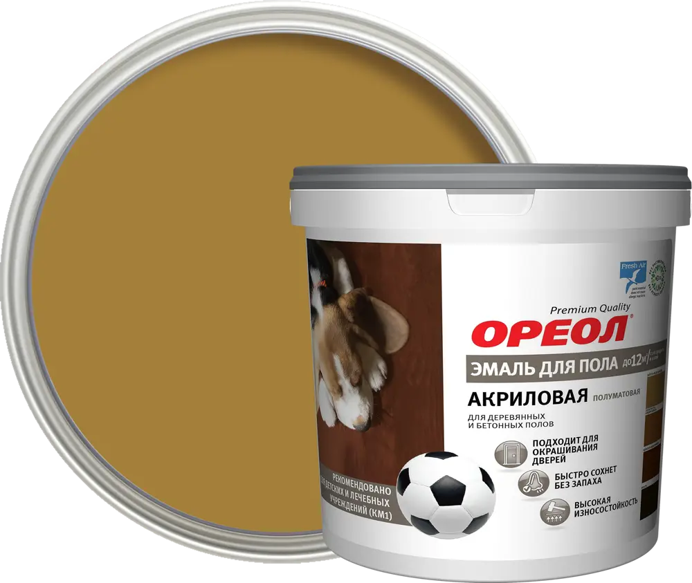 Акриловая эмаль ОРЕОЛ для дерева и бетона, желто-коричневая 0,9 кг 84439737
