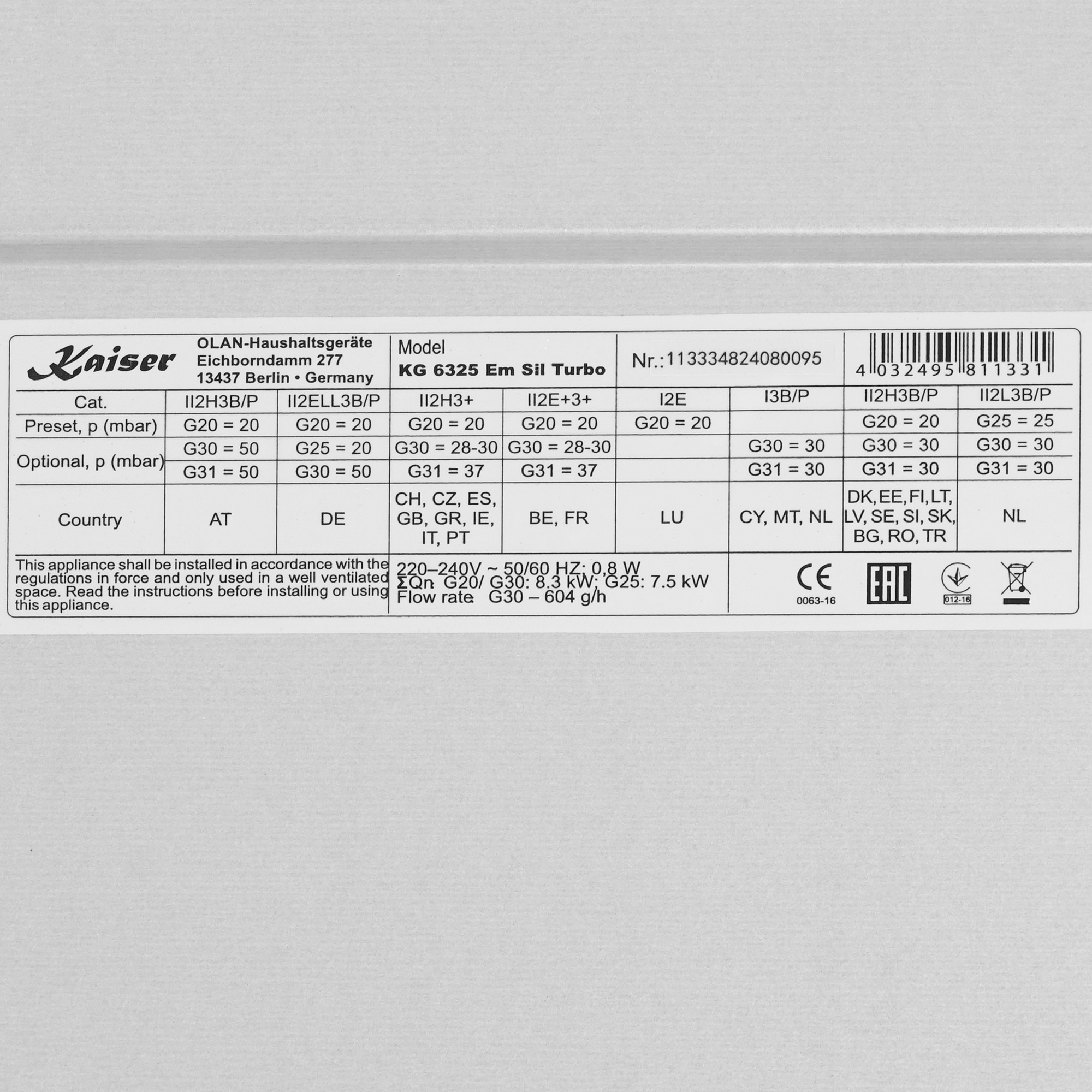 9229085 Газовая варочная поверхность Kaiser KG 6325 Em Sil Turbo STDN-0020112 - Вид №4