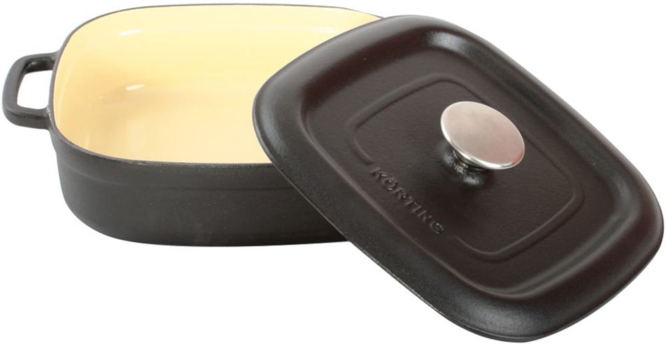 K 1226 Набор посуды / чугунная кастрюля с внутренним керамическим покрытием и крышкой: 100% чугун, высокопрочная внутренняя керамическая эмаль бежевого цвета, свод крышки, поддерживающий необходимый уровень влажности внутри кастрюли, быстрый и равномерный Santreyd  - Вид №1