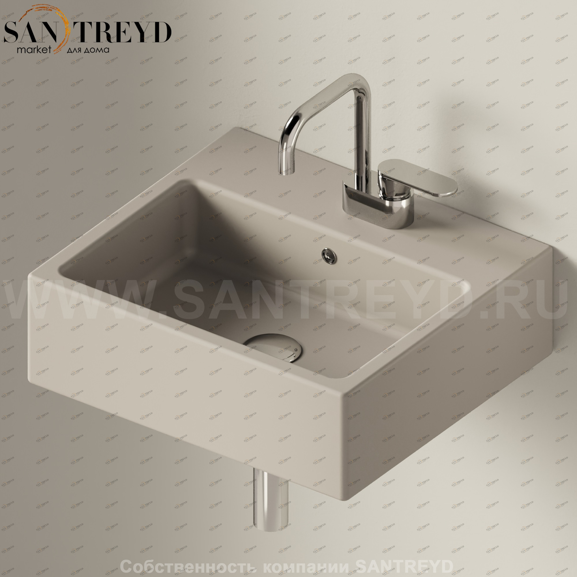 5058.1019 Подвесная раковина настенная прямоугольная Ceramica Flaminia Acquagrande серая