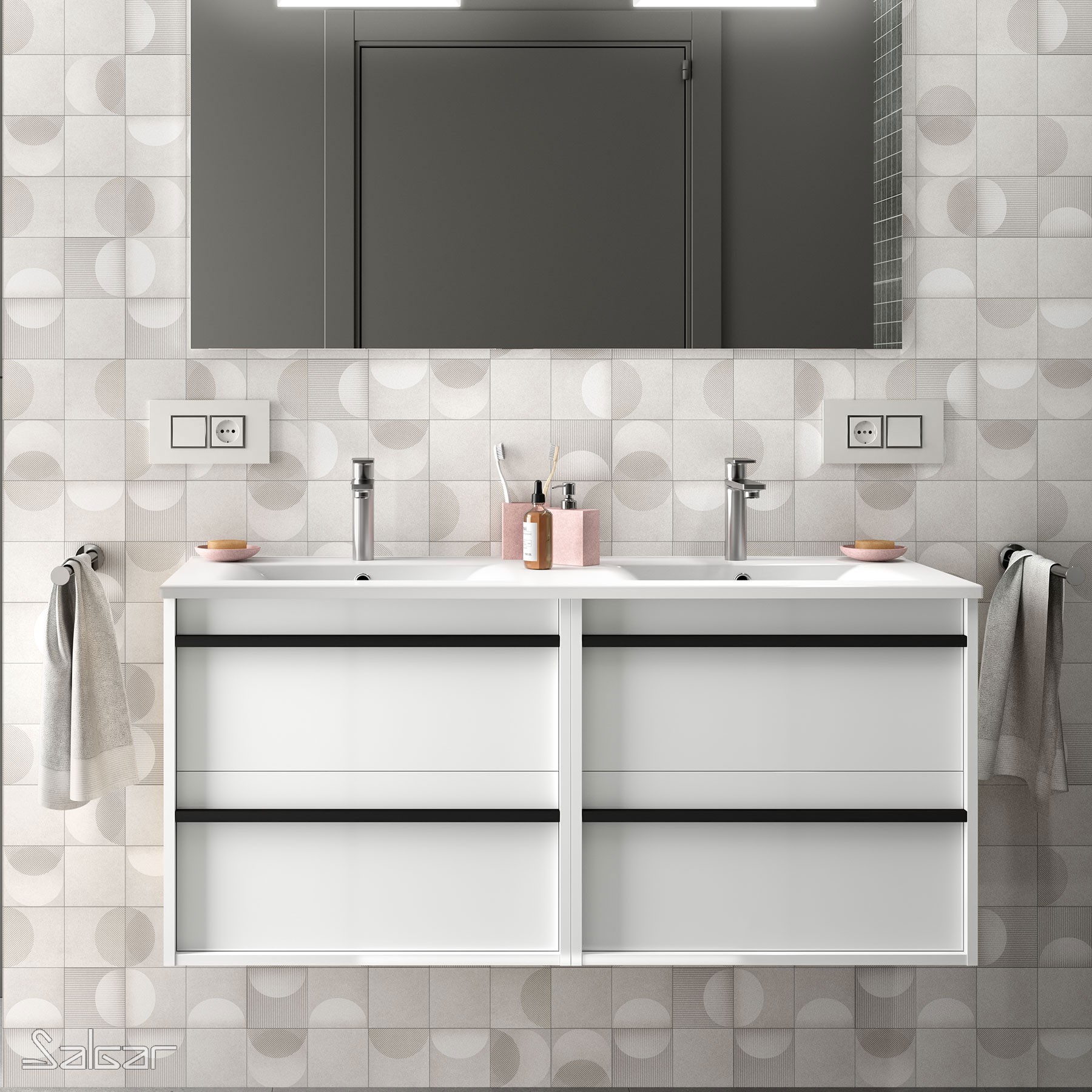 84955 SALGAR Мебель для умывальника ATTILA 1200 WHITE GLOSS LACQUERED + Раковина Глянцевый белый