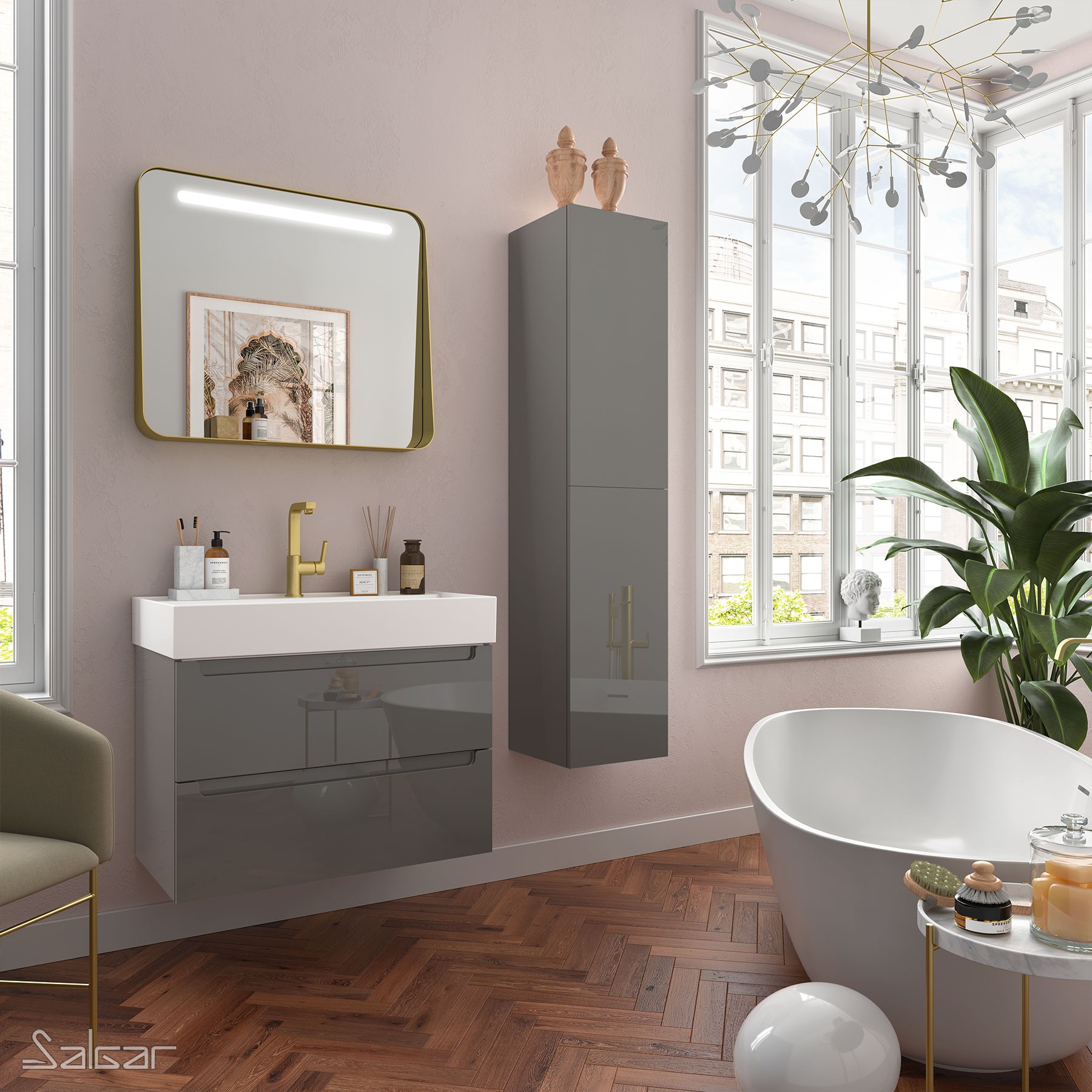 26679 SALGAR Мебель для умывальника MONTERREY 800 2 металлических ящика GLOSS GREY 797 x 540 x 450 мм Глянцевый серый 