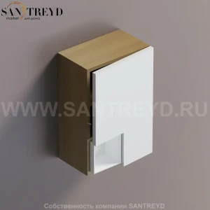 FLAT V Подвесной шкаф с мыльницей с петлями справа. Отделка: натуральный дуб и белая краска. AFXMO239042RTZ