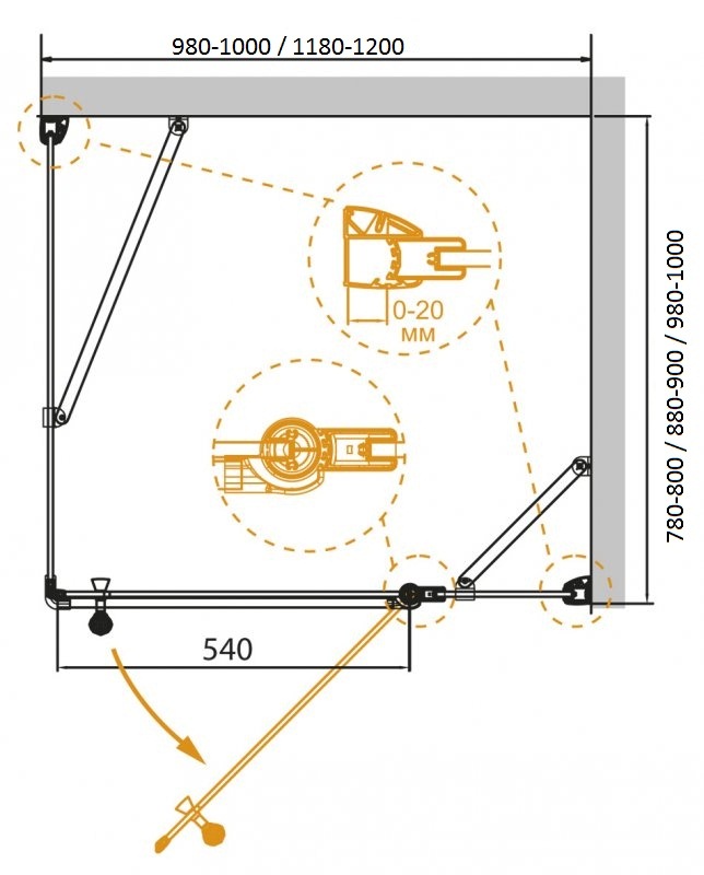 Душевой уголок CEZARES GIUBILEO-AH-11-120/100-CP-G-L - Вид №1