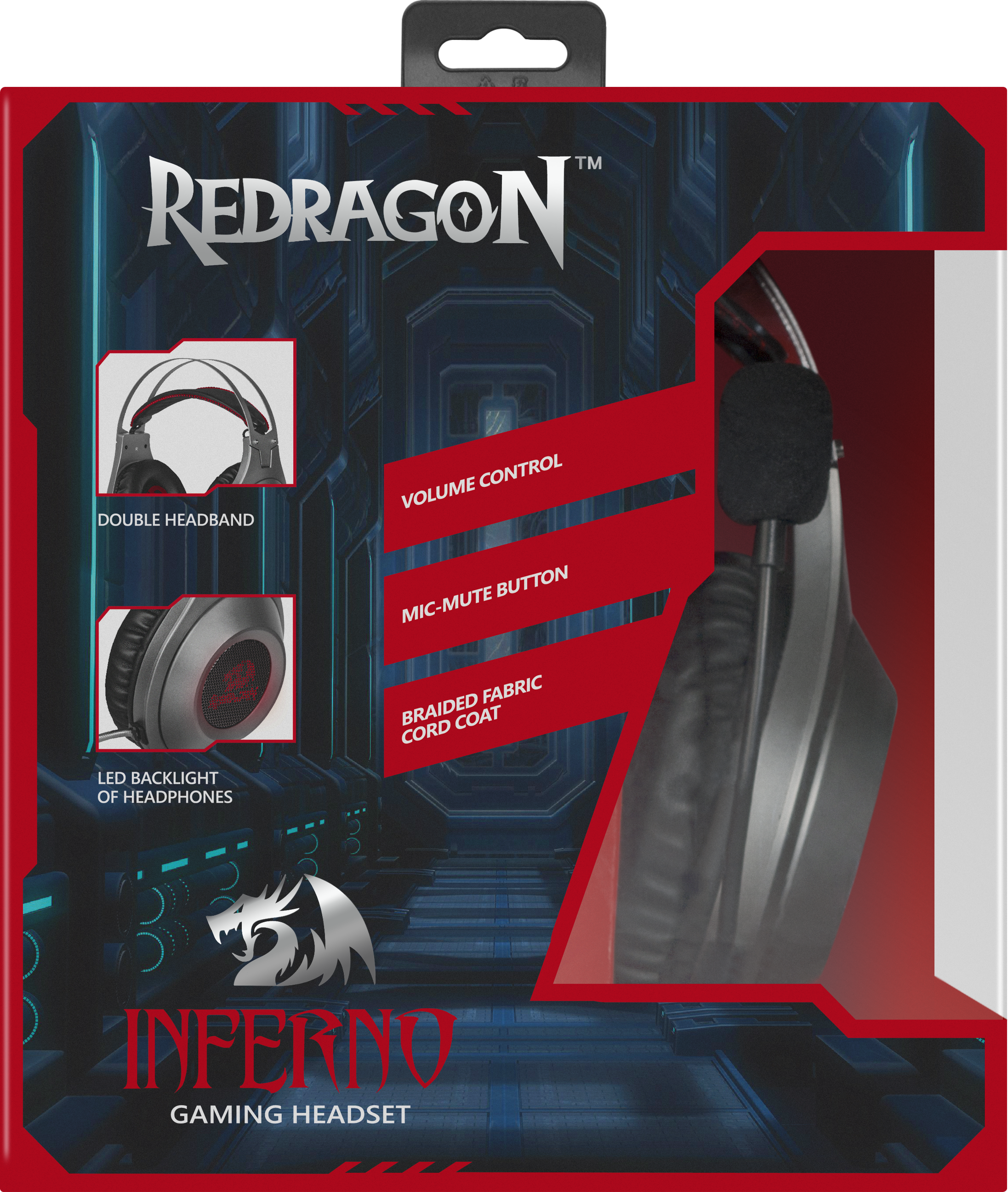 64216 игровая гарнитура inferno металлик, провод 2 м Redragon Santreyd  - Вид №5