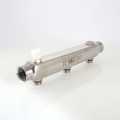 VTc.510.SS.060408 Коллектор из нержавеющей стали с межосевым расстоянием выходов 100 мм Valtec 1", 8 x 1/2"  - Вид №3