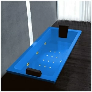 Ванна Gruppo treesse Quadra 180 V078N-DX-GZ голубая с золотой фурнитурой и гидромассажем и аэромассажем прямоугольная встроенная правая