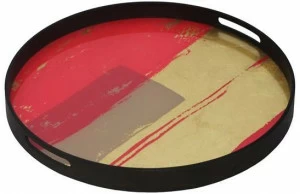 Ethnicraft Круглый поднос из дерева и стекла Bright abstract 20453