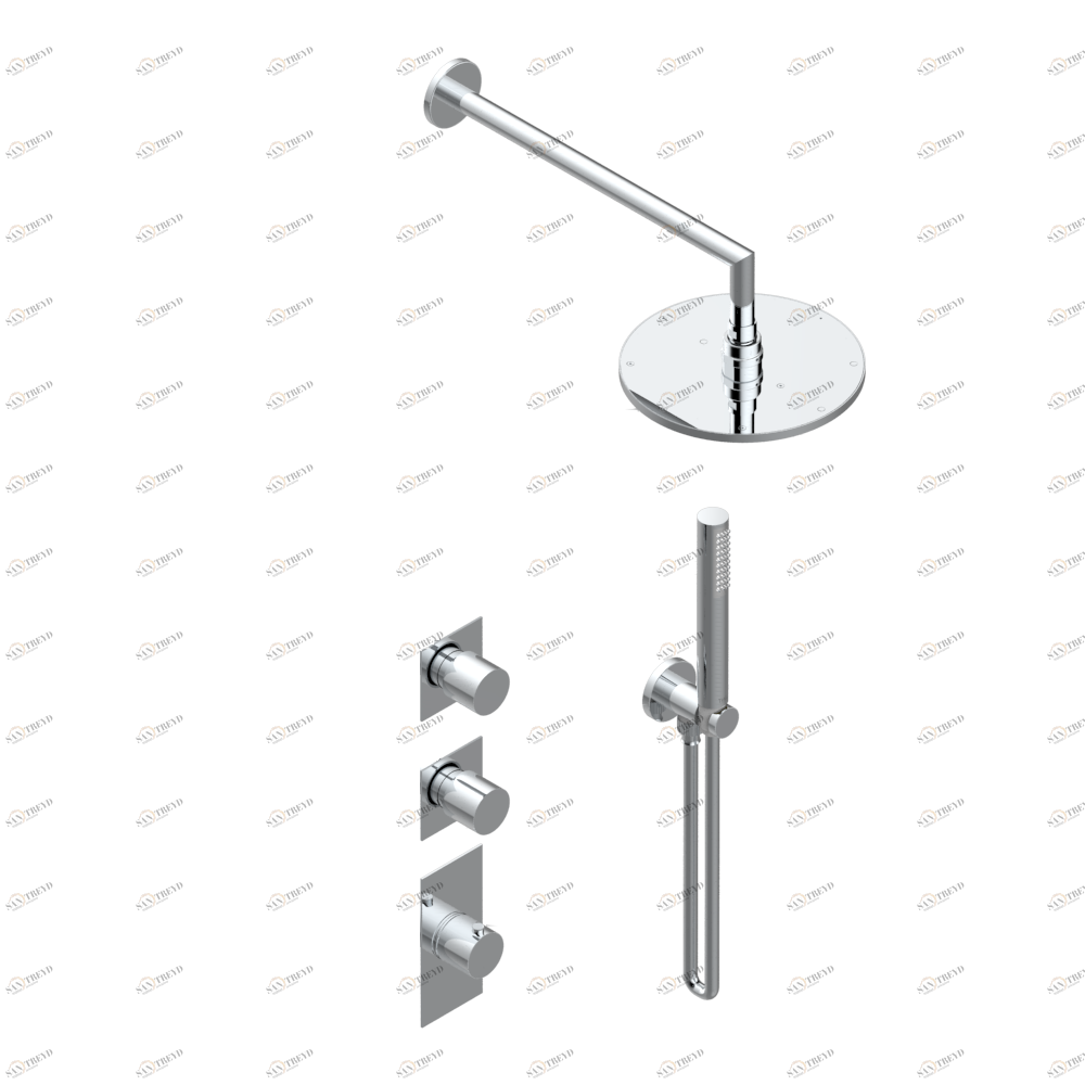 D1A-1420DM Термостатический смеситель для душа с 2 запорными вентилями, в комплекте с выходом из стены, шлангом, ручным душем, держателем и лейкой с системой Easyclean Thg-paris Elliott Хром D1A 1420DM  A02 CAT.A