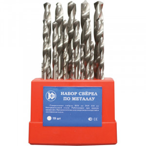 5610 Калибр Набор сверл по металлу 19шт.,1-10 мм, бел.,плоск.