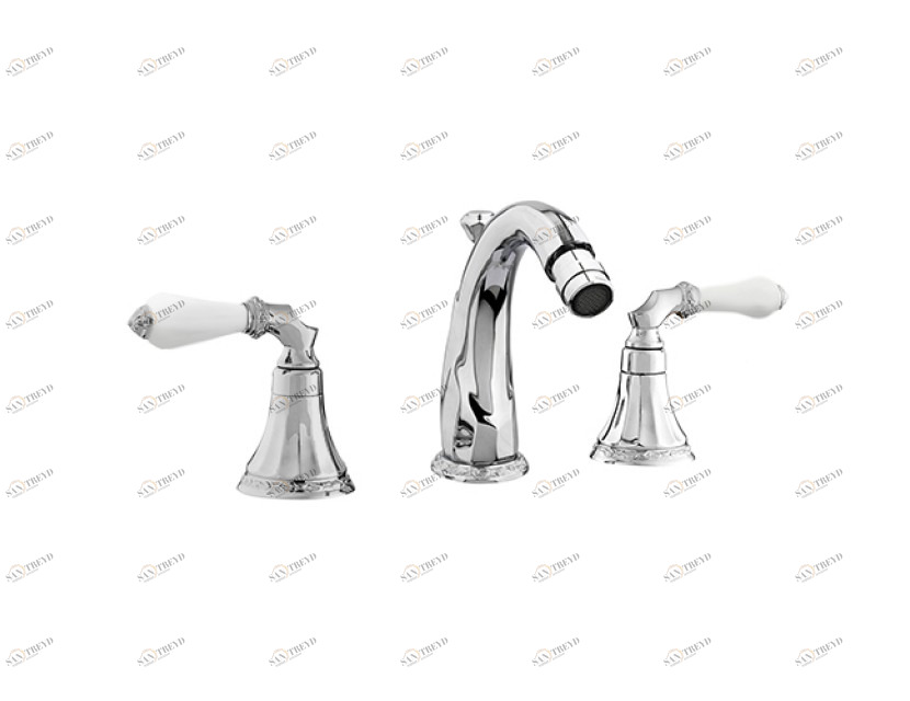 058521.L00.50 Биде с тремя отверстиями, изливом и белым фарфором Яркий хром Mestre Adriatica