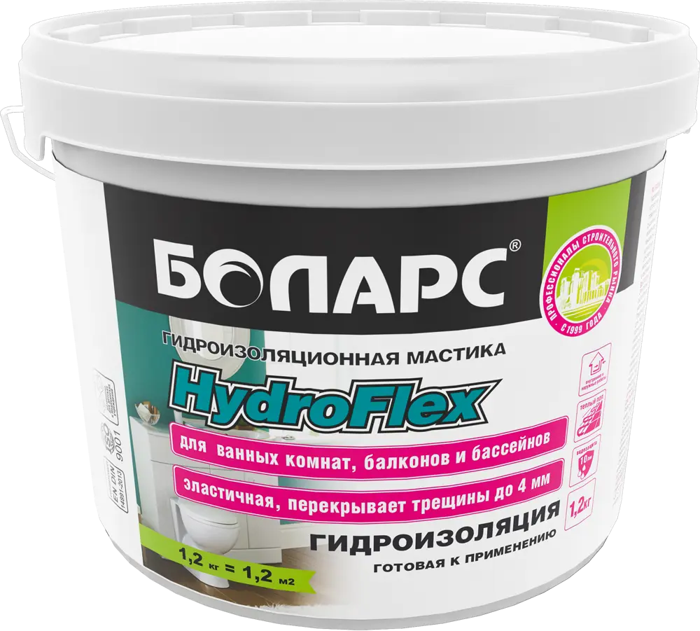 БОЛАРС HydroFlex — эластичная гидроизоляционная мастика для влажных помещений 16843299