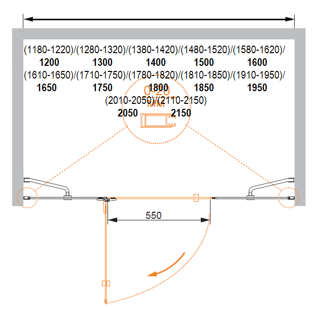 Душевая дверь в нишу CEZARES BERGAMO-W-B-13-40+60/40-C-Cr-L - Вид №1