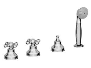 Встраиваемый смеситель для ванны с 4 отверстиями и ручным душем