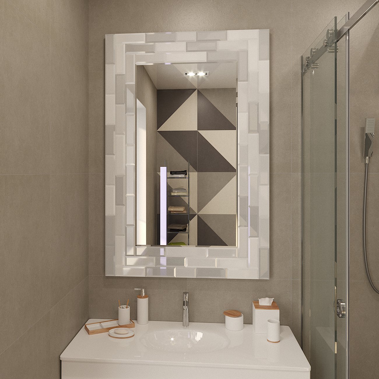 Зеркало большое прямоугольное в раме с мозаикой "Айси" GRAUM ДИЗАЙНЕРСКИЕ 304128 Зеркальный  - Вид №2