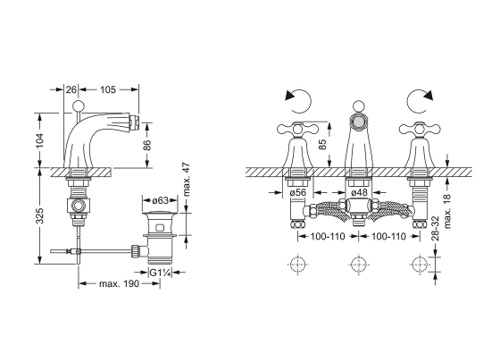Смеситель для биде на три отверстия ½" JOERGER Ramses 611.30.100.000 - Вид №1