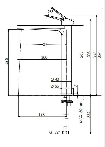 Однорычажный высокий смеситель для раковины без слива Remer Rubinetterie Slash &amp ARCH-00006793 - Вид №2