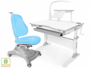 Парта детская Evo-30 с креслом Y-418 KBL серо-голубая с лампой MEALUX EVO  00-3950435 Белый;серый