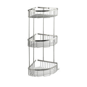 GFmark - Полочка 22 см тройная, угловая, овальная, решётка, АНТИВАНДАЛЬНАЯ, из нержавеющей стали марки SUS 304, код: 80365