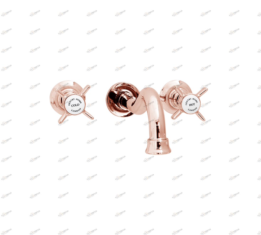 Gentry Home Смеситель для раковины Style на три отверстия с всплывающей пастой Ascot Розовое золото GH101117 