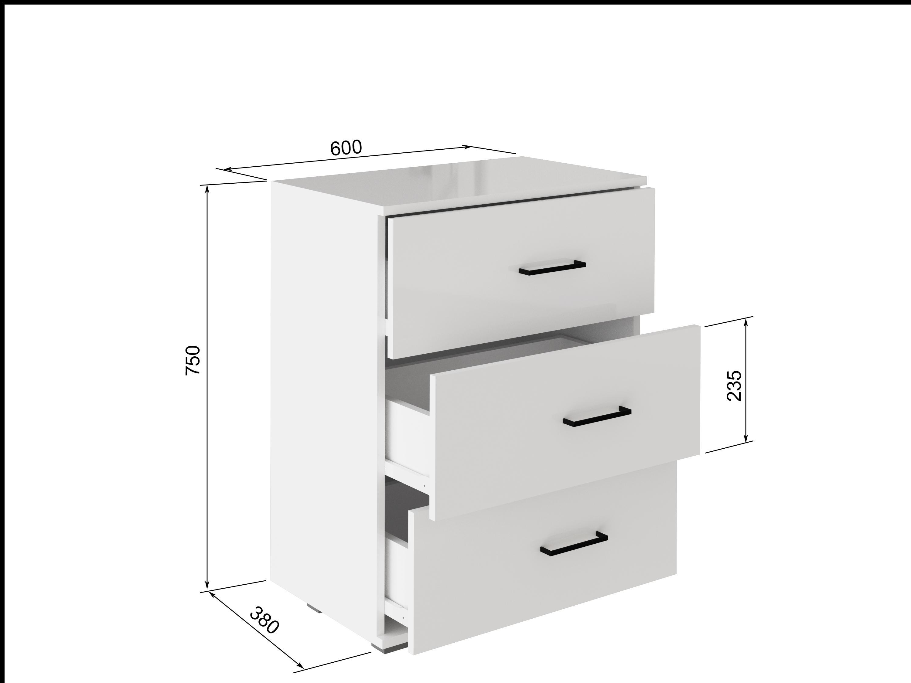 90189351 Комод 60x77x38 см 3 ящика ЛДСП цвет белый Комод 3Я-03 Белый STLM-0126353 АТМОСФЕРА