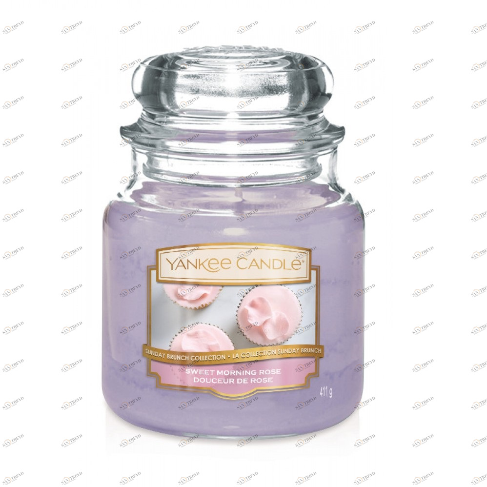 Свеча средняя в стеклянной банке "Утренняя роза" Sweet Morning Rose 411 гр 65-90 часов YANKEE CANDLE  268022 Фиолетовый 