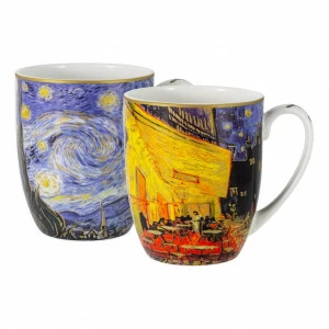 Кружки фарфоровые 2 шт сине-желтые "Звездная ночь/Ночная терраса кафе. В. Ван Гог" CARMANI В. ВАН ГОГ 00-3946963 Голубой;желтый
