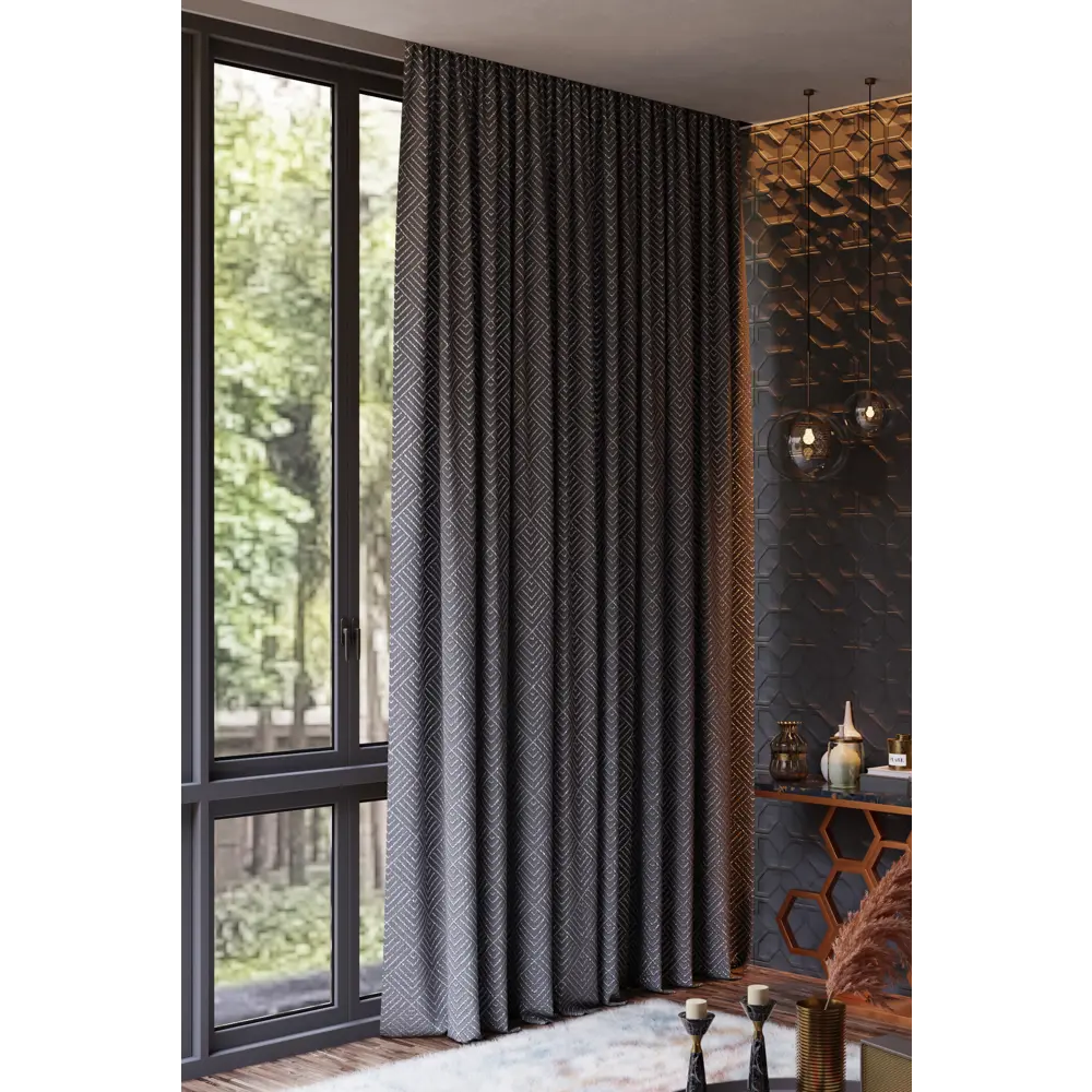 Штора на ленте 140x260 см геометрия цвет серый GARDEN STLM-2016584