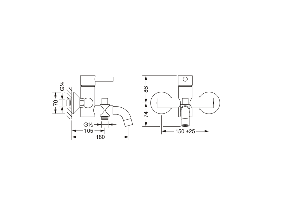 Смеситель однорычажный для ванны ½“ без душевого гарнитура, настенный монтаж JOERGER Charleston Royal 619.20.510.000 - Вид №1
