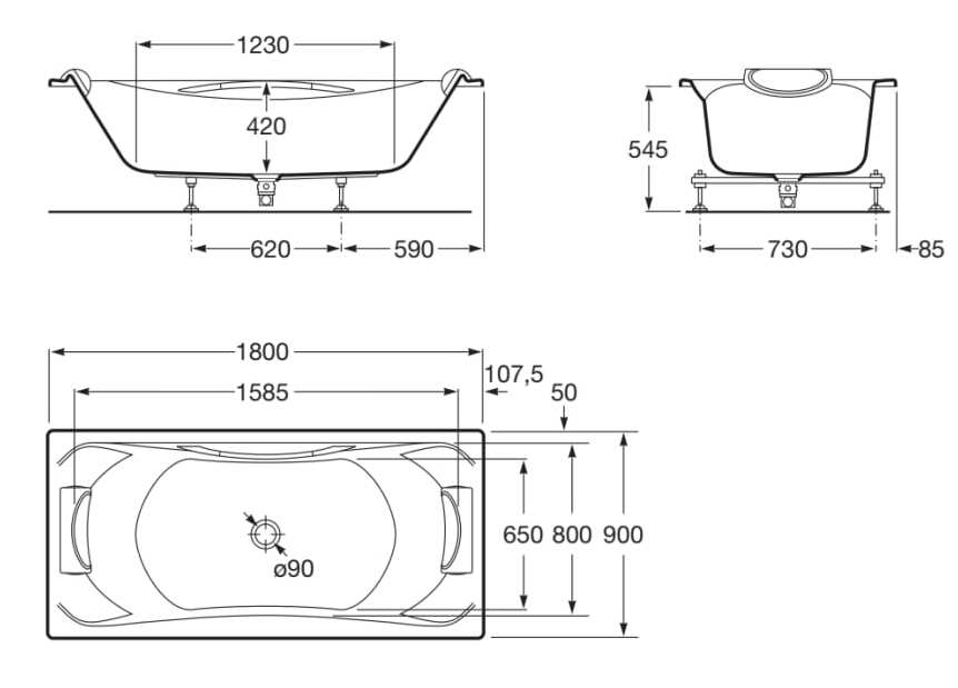 Утопленная акриловая прямоугольная ванна Roca BECOOL 2479 / 2480 ARCH-00133076 - Вид №4
