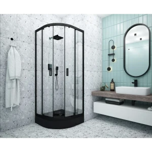МЕТАКАМ Душевой уголок черный с прозрачным стеклом 80×80 см 89361545