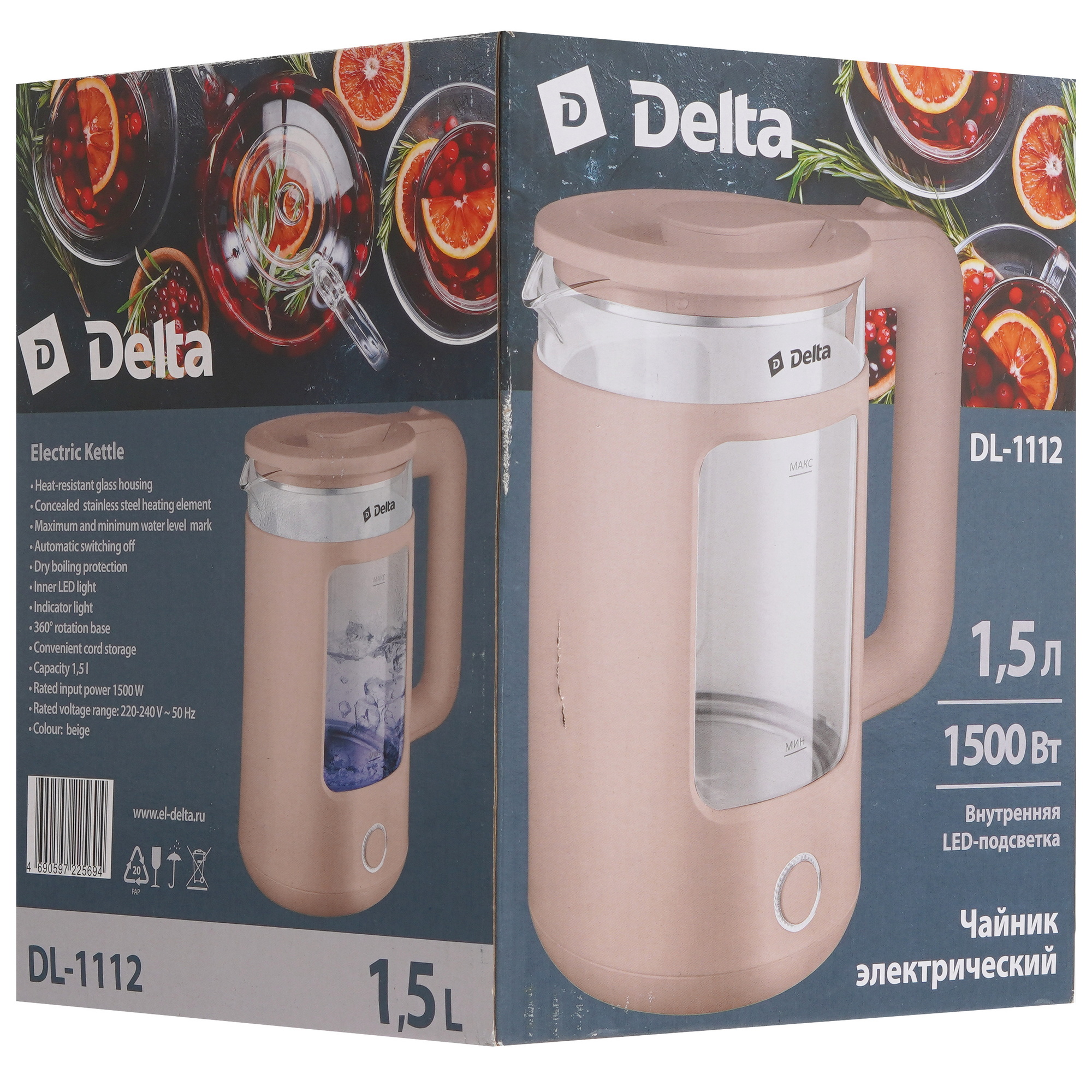 9050536 Электрочайник Delta DL-1112 бежевый STDN-0005662 - Вид №6