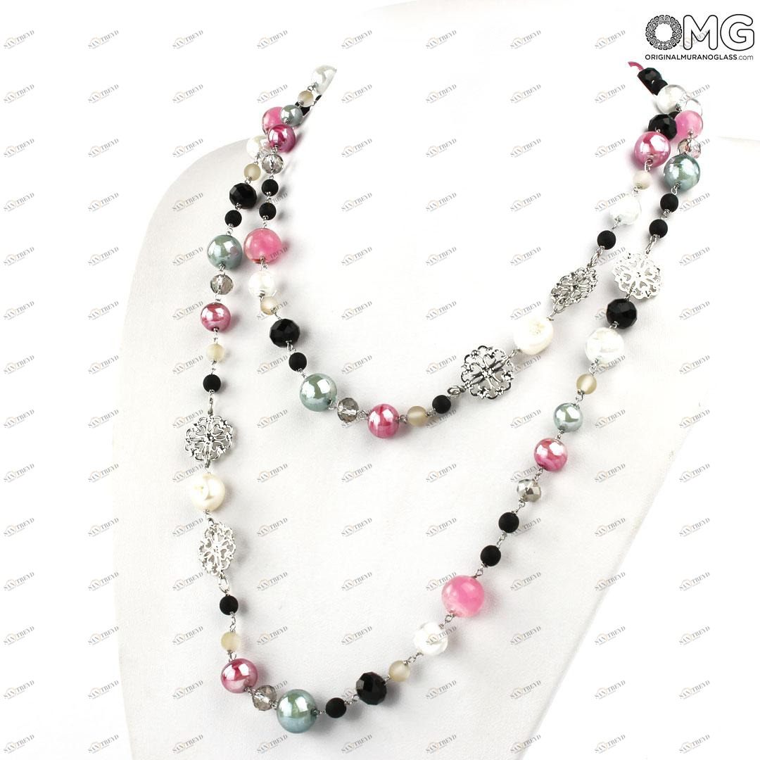 3808 ORIGINALMURANOGLASS Колье в два ряда Ирис - Коллекция Antica Murrina - муранское стекло OMG 144 см 