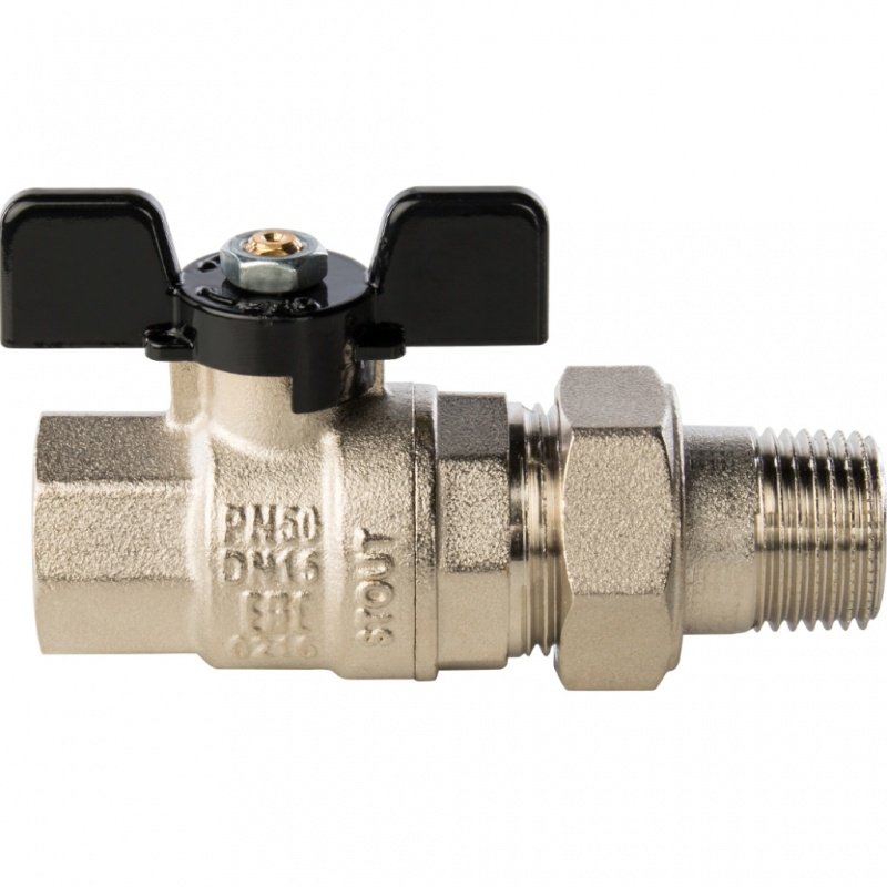 Кран шаровый STOUT ВН 1/2" с американкой бабочка SVB0007000015 - Вид №1