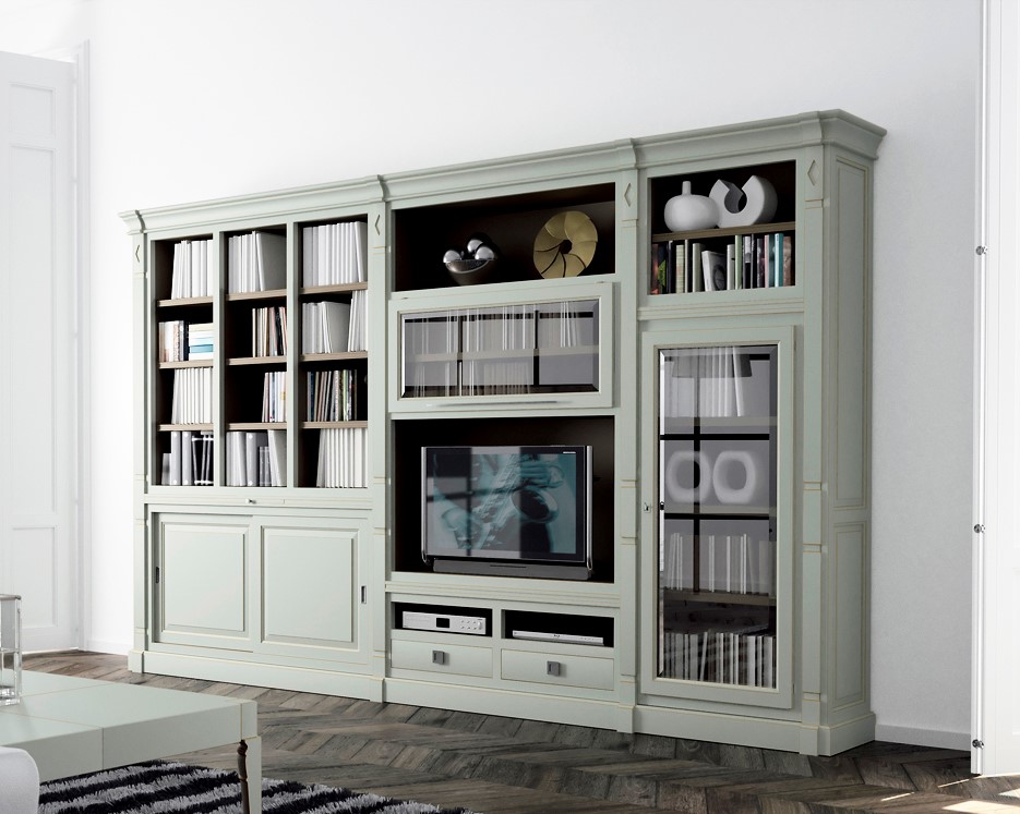 107435 Модульная стенка для гостиной Escorial потертый серый La Ebanisteria Hamster 