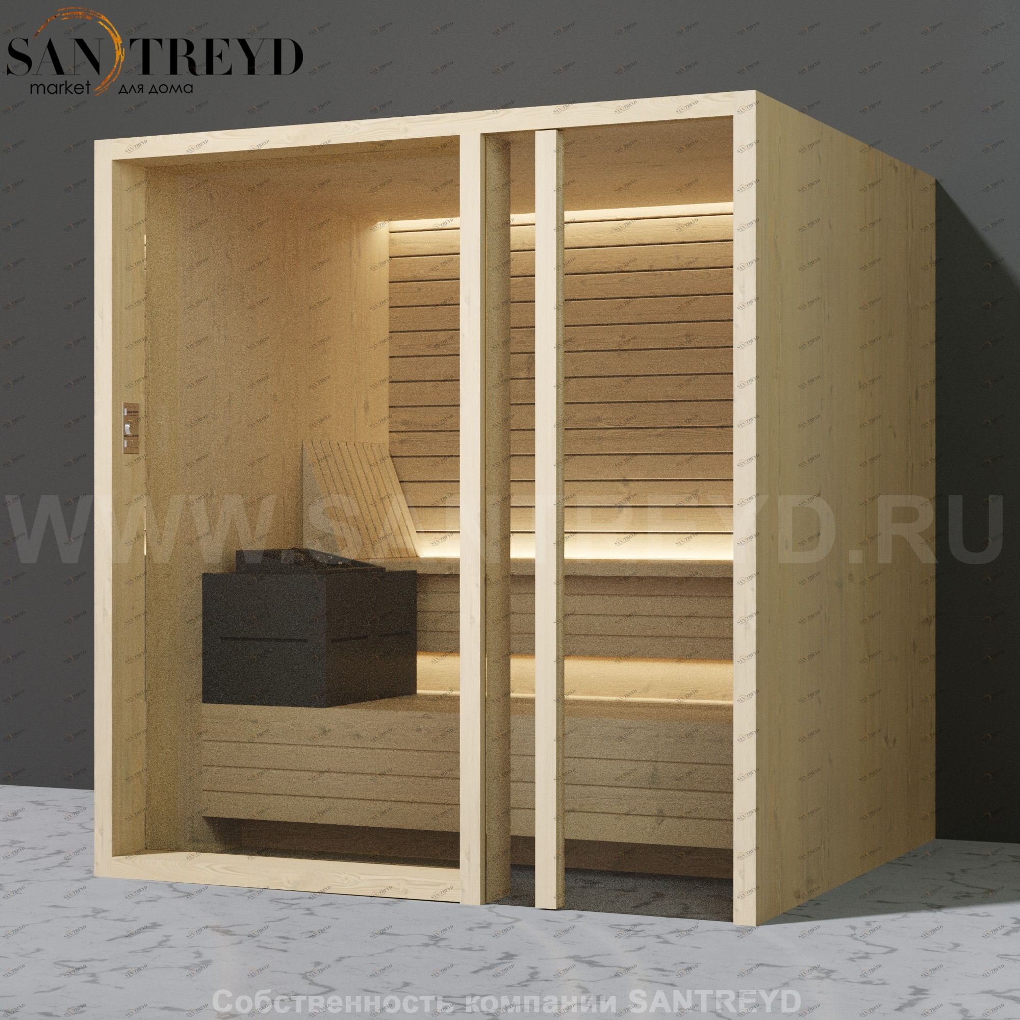 Effegibi YOKU.G80 SA.703000009 Сауна с правой дверью. Мощность: 8 кВт макс. Размеры: длина 202 см, ширина 180 см. Отделка: осина термообработанная SA703000009
