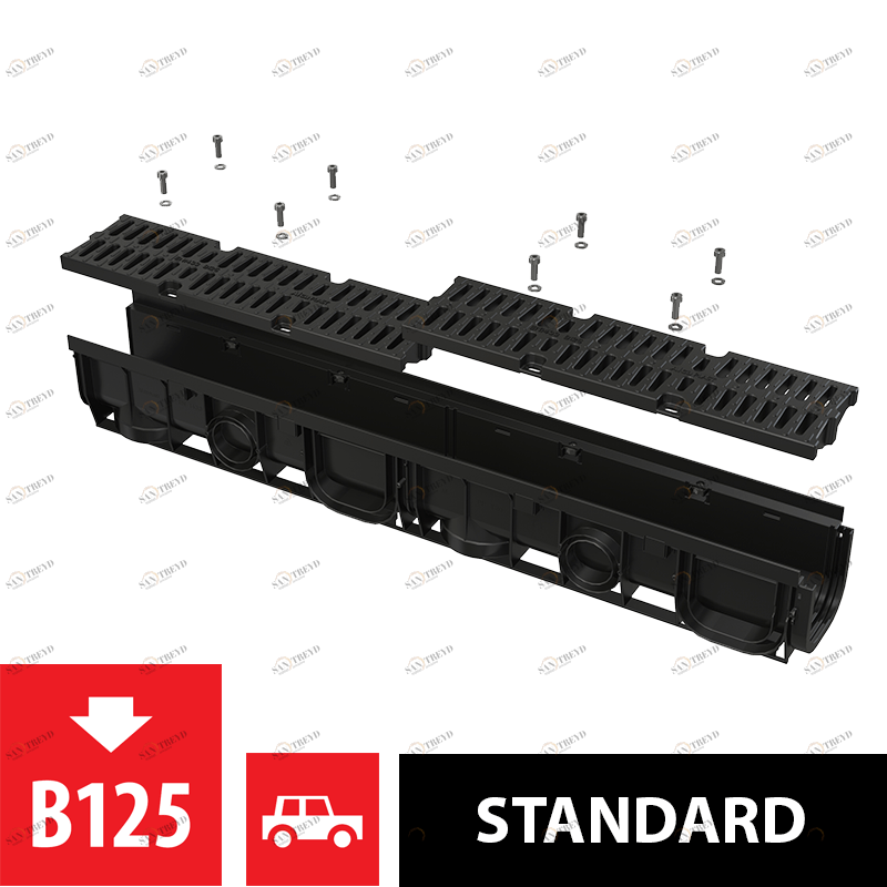 Дренажный канал 100 мм с пластиковой рамой и решеткой из композитного материала B125 ALCAPLAST AVZ104R402
