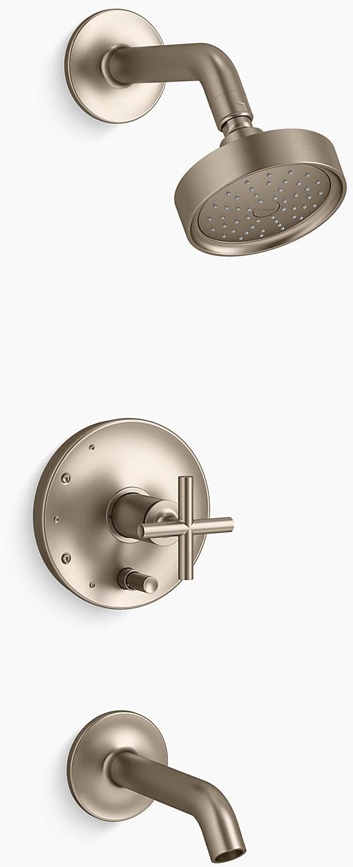 KOHLER Накладка для ванны и душа Purist Rite-Temp с поперечной ручкой и насадкой для душа 1,75 галлона в минуту K-T14420-3G-BV 