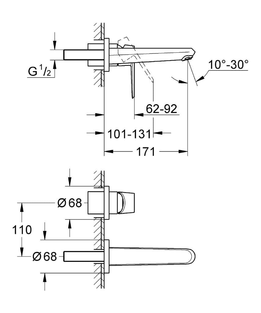 Однорычажный настенный смеситель для раковины Grohe Eurodisc Cosmopolitan ARCH-00106180 - Вид №2