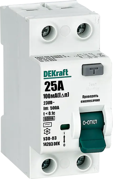 DEKraft УЗО двухполюсное 25А с защитой от токов утечки 84509399