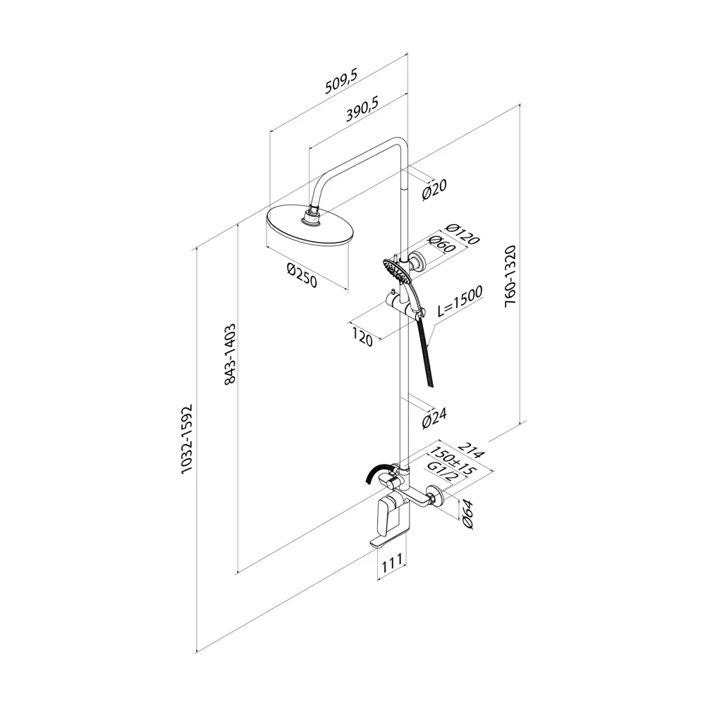Душевая система Iddis Token со смесителем 3 режима цвет черный STLM-2141862 - Вид №8
