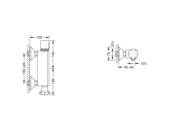Термостатический смеситель ½", настенный монтаж JOERGER Florale 600.20.250.000 - Вид №1