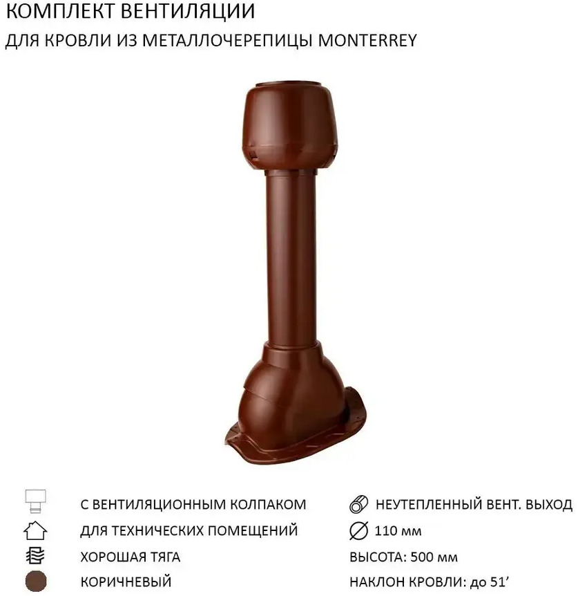 90757718 Колпак Polivent D110 с вентиляционным выходом 110 мм для металлочерепицы Monterrey цвет коричневый STLM-1017059