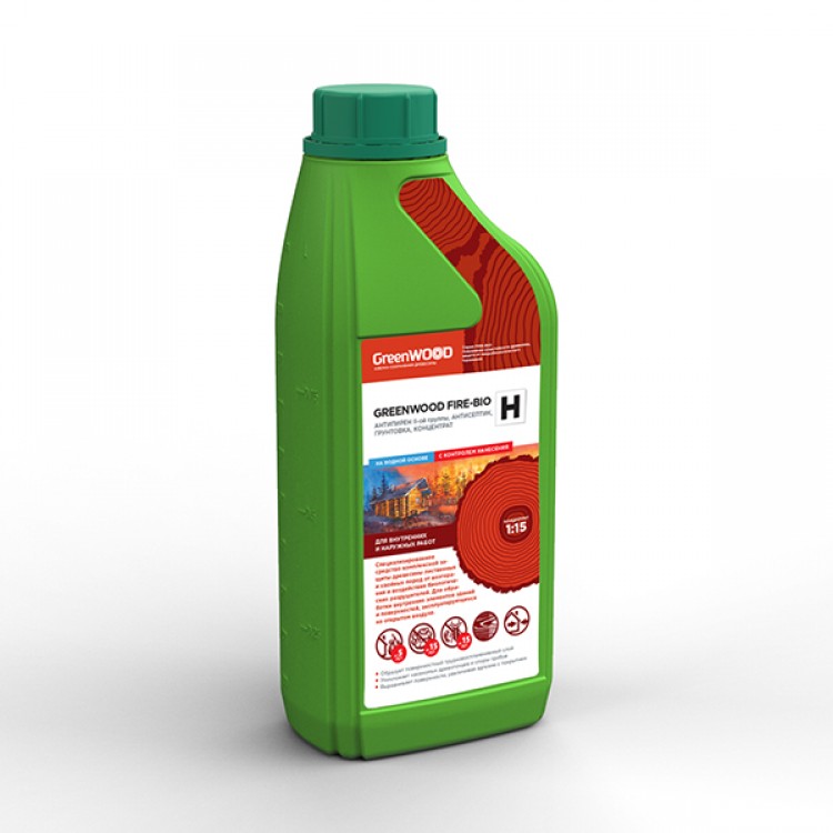 GWF-HK/01 GreenLAB GREENWOOD FIRE-BIO H Концентрат 1:15, 1 л, АНТИПИРЕН II-ой группы, АНТИСЕПТИК, ГРУНТОВКА 