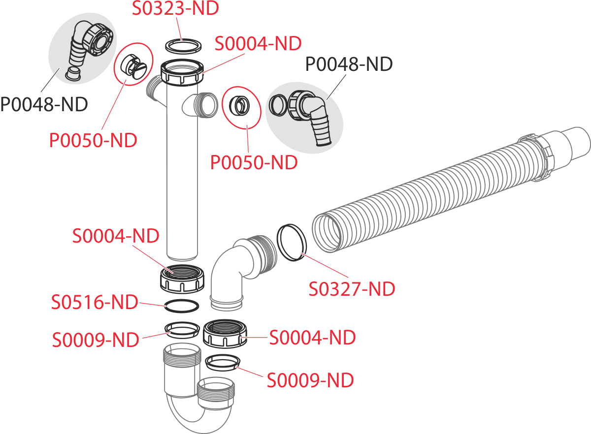 Сифон трубчатый с накидной гайкой 6/4" с двумя штуцерами и гофрой ALCAPLAST A84DN5040 - Вид №2