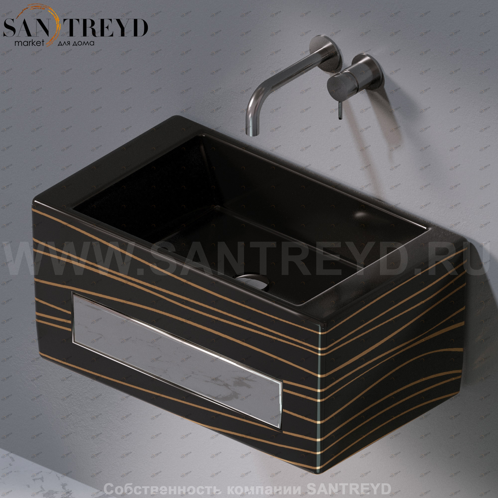 L116411G Подвесная раковина настенная прямоугольная A. e T. Italia Tower черная AeT ITALIA