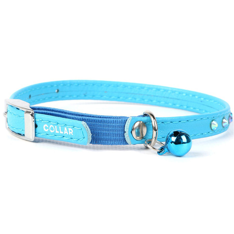 ПР0053654 Ошейник для кошек Waudog Glamour с резинкой, клей.стразами (ширина 9мм, длина 22-30см) синий COLLAR 