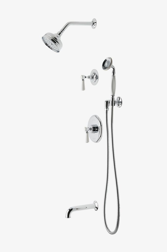 HGSP17 Душевой комплект Highgate с балансировкой давления с 5-дюймовой душевой лейкой, ручным душем, изливом ванны и переключающей ручкой Waterworks 
