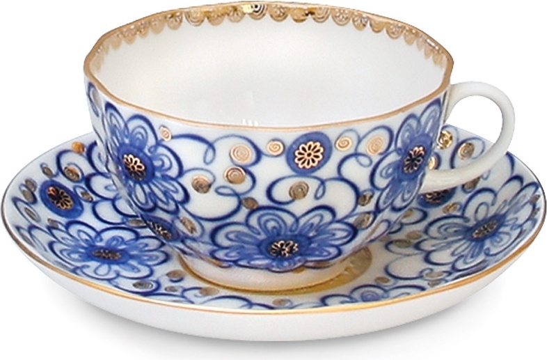 82186 Императорский фарфоровый завод Чашка чайная с блюдцем "Вьюнок" "Тюльпан" Фарфор твердый 